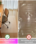 Side view of Clear Office Chair Mat 36x48 Inches With Lip Heavy Duty PVC Floor Protector on hardwood floor next to desk.