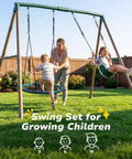 7.5 Ft Tall Backyard Swing Set With Spider Swing And Belt Swing, Heavy Duty Metal Frame, A Frame Outdoor Swingset In Use