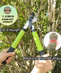 Heavy Duty Loppers For Tree Trimming With Gear Technology And Labor Saving Pruning Shears Alloy Steel Blade With Teflon Coating Cuts Up To 1.3 Inch Branches Durable Garden Tree Clippers in use on foliage