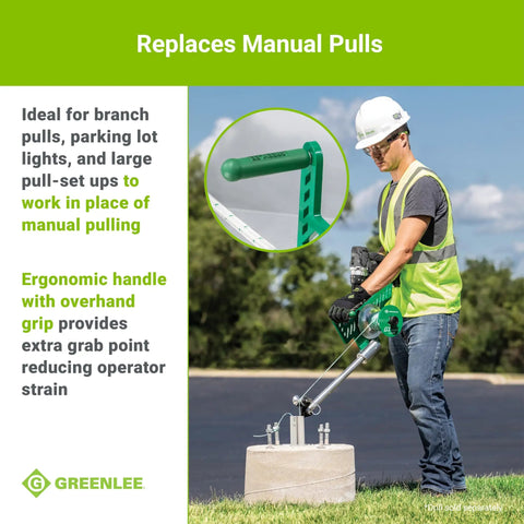 Greenlee G1 Versi-Tugger Handheld Cable Puller showing ergonomic handle, used in electrical tasks on-site.