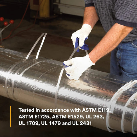 Top Shelf Endothermic Firestop Mat For Power Cables And Steel Conduits 24 5 In By 20 Ft Roll being applied on a pipe.