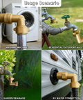 Two Pack Brass 90 Degree Garden Hose Elbow Connectors used with washing machine, outdoor faucet, garden drainage, RV connection