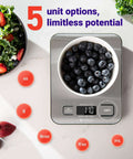 Digital Kitchen Scale With Grams And Ounces For Weight Loss, Baking And Meal Prep, Stainless Steel, LCD Display, 5 Unit Modes