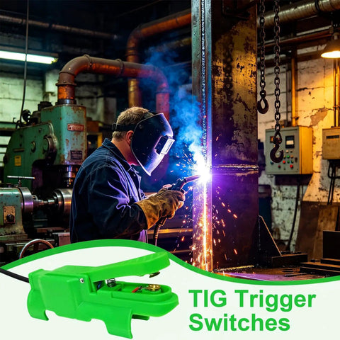 Worker using Ergonomic Welding Touch Button With Anti Slip Grip For Precise Arc Start Stop And Quick Release On Off Control For TIG Torch Welding In Fab Shops And Pro Fabrication Environments