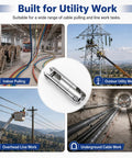 Heavy Duty 1 To 8 Ton Swivel Cable Puller With Bearing Links shown for indoor, outdoor, overhead, and underground utility work.