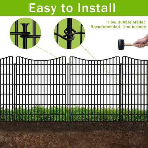 Installed Durable 10 Panel Garden Fencing Kit With Gate 40 Inch High By 23.6 Feet Long No Dig Rustproof Metal Wire Border with rubber mallet.