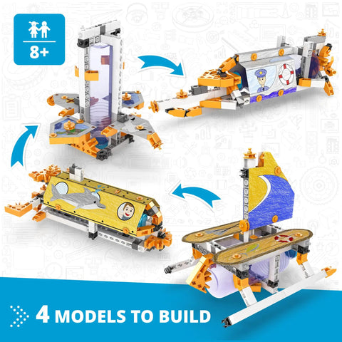 Buoyancy Science STEAM Toy Kit For Ages 8 And Up Nonmotorized Construction Set With 98 Pieces And 450 Connection Points, models display
