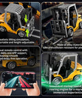 Mini One Sixty Fourth Scale RC Forklift Toy With 2 In 1 Transformable Lift Fork And Hook Remote Control Truck shown in use