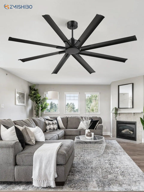 Beefy 72 Inch Black Ceiling Fan With Remote No Light Quiet DC Motor Industrial Indoor Outdoor With 8 Aluminum Blades Installed