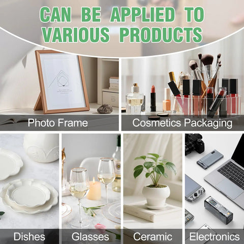 Collage showing foam dish packing kit used with photo frame, cosmetics, dishes, glasses, ceramics, and electronics