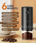 Heck Yeah Rechargeable Coffee Grinder With Blazing Fast Conical Ceramic Burr 38 Adjustable Grind Settings, showcasing grinding features and design.