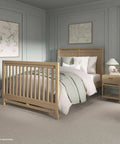 Full Size Bed Conversion Rail Kit For Bradford Convertible Cribs Durable Pinewood Rails in Alpine Oak Finish in bedroom