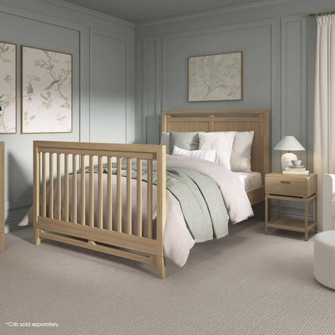 Full Size Bed Conversion Rail Kit For Bradford Convertible Cribs Durable Pinewood Rails in Alpine Oak Finish in bedroom