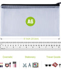Six Pack Plastic Zipper Pencil Pouches Set Waterproof And Tear Resistant Document Folders A6 Size with size measurement