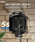 Heavy Duty Outdoor GFCI Outlets 20 Amp With Badass Weatherproof In Use Covers And Self Testing Safety Tech For Patios And Decks showing self-test feature on dark receptacle.