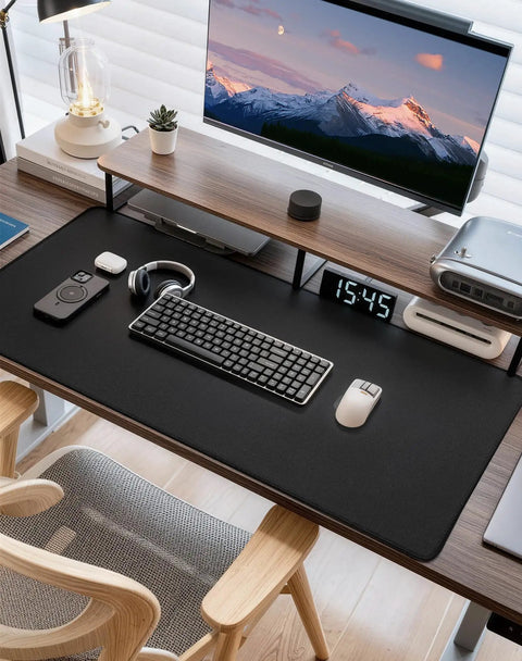 Oversized Gaming Mouse Pad With Durable Stitched Edges And Non Slip Rubber Base For Home Office And Gaming Setups 31.5 Inches By 11.8 Inches Desk Mat Keyboard Mat on desk with keyboard and mouse