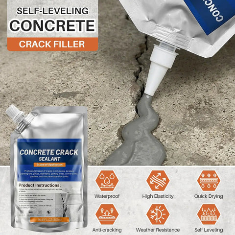 Concrete Crack Filler That Self Leveling And Waterproof Sealant For Driveways, Patios, Sidewalks, Indoors And Outdoors, High Elasticity And Quick Drying, No Mess Easy Fix For Cracks, 2 Pack being applied to a concrete surface.