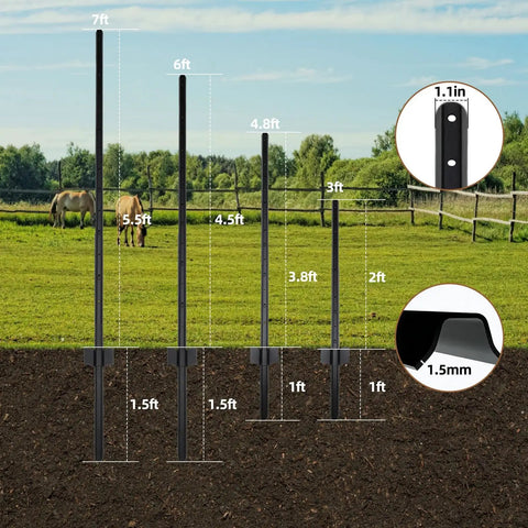 Heavy Duty 6Ft No Dig U Post Fence Posts For Wire Fences, Galvanized Steel Garden Posts, 15 Pack, installed in a field