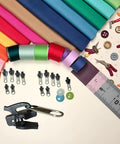 Six Pack Black Zip Sliders Replacement Kit For Jackets, Bags, Pants And More, Easy Zip Repair Set with colored fabrics and tools