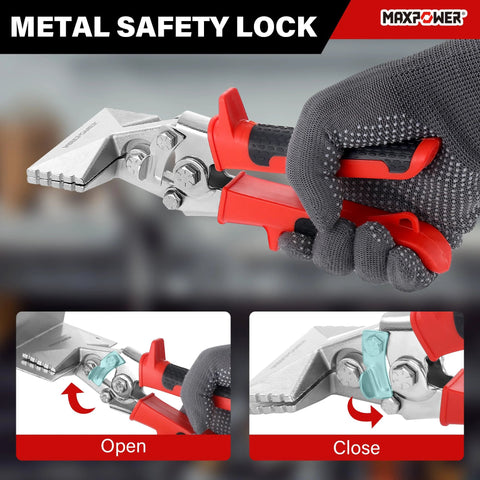 MAXPOWER sheet metal hand seamer with red ergonomic handle and silver jaw
