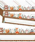 Set Of 50 Woodland Friends Alphabet Name Tags With Adhesive Dots For Classrooms, 3.9 By 11.8 Inch, showing woodland creatures and alphabets