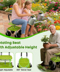 Woman and child using Swivel Garden Stool With 360 Degree Wheels And Height Adjustable Seat From 12.6 To 16.1 Inches Rolling Cart With Back Tool Pouch And Under Seat Tray Perfect Gift For Women Parents And Seniors Who Love Yard Work in garden
