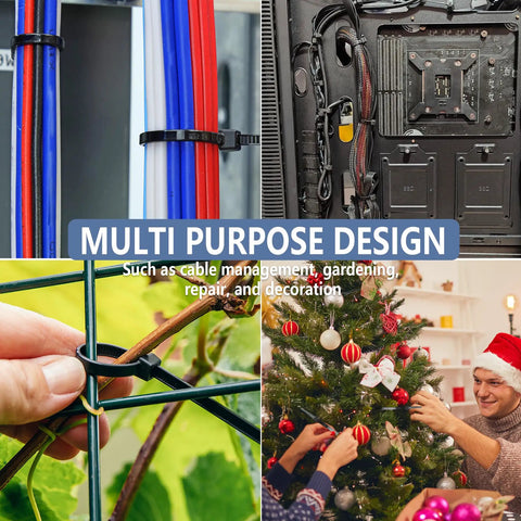 8 Inch Heavy Duty Zip Ties 200 Pack Black Nylon Cable Ties With 50 Lbs Strength securing cables, plants, and holiday decor