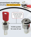 Top Lid Lock And Key Set For Gumball Capsule Machines GV25 GV18 with visible markings and guides, 2 Pack Code CK02