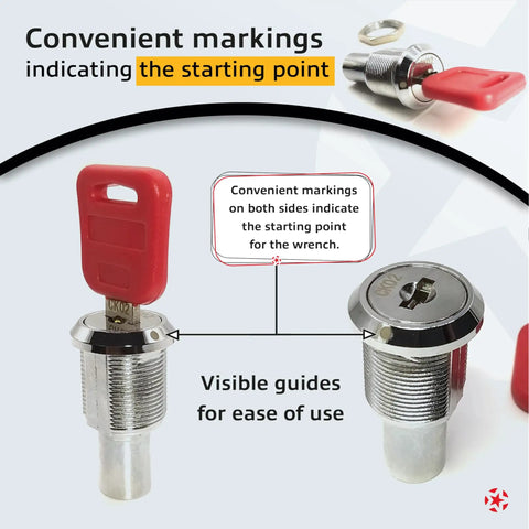 Top Lid Lock And Key Set For Gumball Capsule Machines GV25 GV18 with visible markings and guides, 2 Pack Code CK02