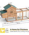 Wooden Chicken Coop For 2 To 5 Chickens Outdoor Hen House with dimensions and weatherproof roof shown.