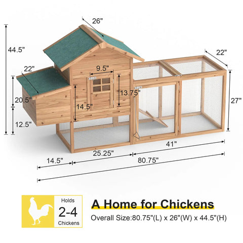 Wooden Chicken Coop For 2 To 5 Chickens Outdoor Hen House with dimensions and weatherproof roof shown.