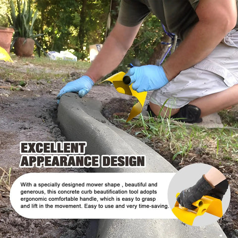 Person using Concrete Curb Trowel Edger For Edging And Curbing Projects, Pro Grade Stainless Steel Hand Tool With An Ergonomic Design outdoors.