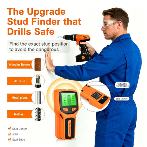 Zero Guesswork Dead Accurate Five In One Stud Finder Wall Scanner With Advanced Smart Chip And HD LCD Display For Foolproof Wood Metal Pipe Live Wire Scanning Behind Drywall Ceilings And Floors