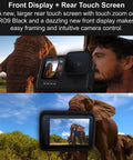 Waterproof Action Camera With Front LCD And Rear Touch Screens capturing wildlife close-up with elephant, 5K Ultra HD Video.