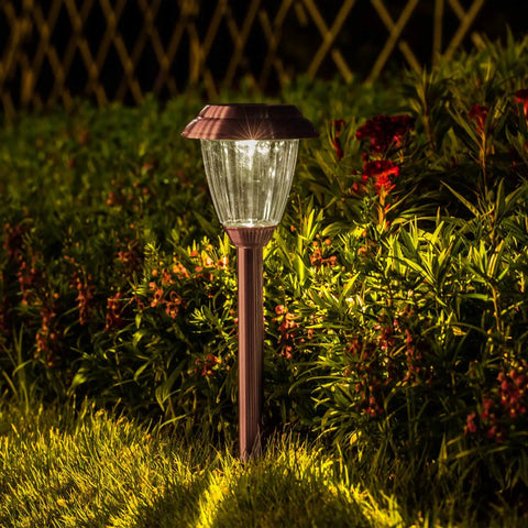 Copper Solar Path Lights Outdoor 8 Pack Dope Garden Walkway Lights Solar Powered Waterproof illuminating lawn garden at night