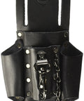 Leather Four Pocket Tool Pouch For Belt Holster, heavy duty utility case with four compartments and chain attachment.