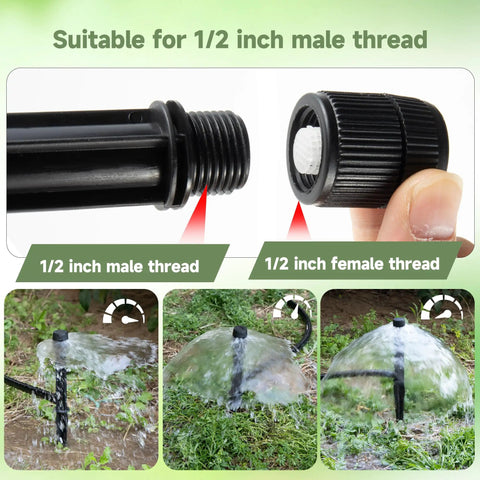 10 Pack Adjustable Sprinkler Bubbler Heads For 1/2 Inch Male Thread With Mushroom Design and 360 Degree Flow Control shown installed