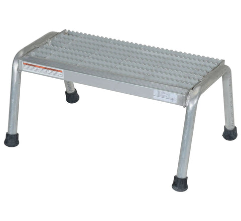 Heavy Duty Aluminum One Step Stand 500 Lb Capacity With Serrated Traction Surface Rubber Tipped Legs Lightweight And Rust Resistant Built For Industrial And Commercial Jobsites Silver
