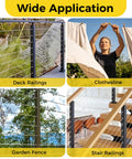 1/8 Inch Stainless Steel Wire Rope Kit 120 Ft With Turnbuckles Thimbles Sleeves Crimping Loops in use for deck railings, clothesline, garden fence, and stair railings