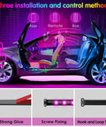 Interior Car Lights With App Control And Remote, RGB Under Dash LEDs With Music Sync, open car doors showing lighting effects