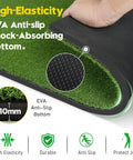Durable 5x4ft Dual Turf Golf Hitting Mat with EVA anti-slip shock-absorbing bottom shown by hand lifting edge