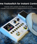 Dual Stomp Multi Effects Guitar Pedals Dope Rechargeable Processor with footswitch on shag carpet stage environment