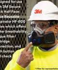 Worker wearing P100 Respirator Cartridge Filter For Secure Click D80926 MultiGas Vapor Cartridge NIOSH Approved Dual Flow Design