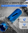 SALI Diamond Core Drill Bit, blue 2-inch diameter with turbo laser-welded diamond segments for concrete drilling