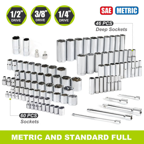 249-Piece Mechanics Tool Set Must-Have Pro Grade With One-Half, Three-Eighths, And One-Quarter Inch SAE And Metric Sockets