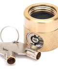 FaucetLock Heavy Duty Brass Faucet Lock For Outdoor Hose Bibbs with two keys, designed to prevent water theft and tampering.