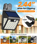 No Sweat Clip On Solar Lights Outdoor, 600 Lumens Motion Sensor Fence And Railing Spots, close-up view showcasing 2.44 inch clip.