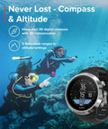 D5 Wrist Dive Computer With USB Cable Black, 100m Water Resistant, divers using compass feature in underwater exploration