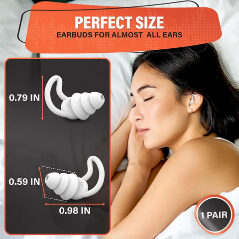 Reusable Sleep Ear Plugs With 40 dB Noise Reduction For Sleeping, Premium Silicone Earplugs For Flying, side view with dimensions