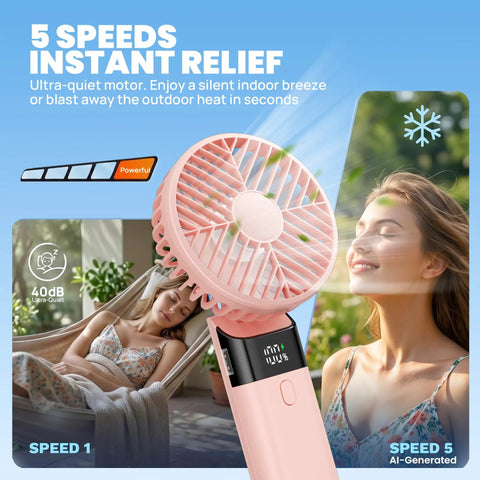 Rechargeable Handheld Fan Portable Mini Fan With 3000mAh Battery 10 Hour Runtime 180 Degree Foldable USB Travel Fan